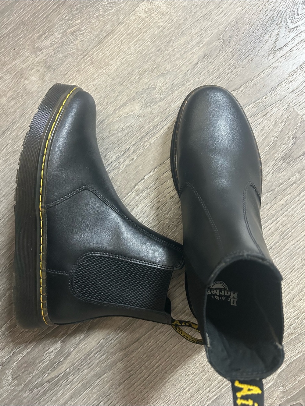 Dr. Martens Black Boots with Yellow Stitching